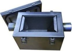 Stainless steel grease trap unit with lid open